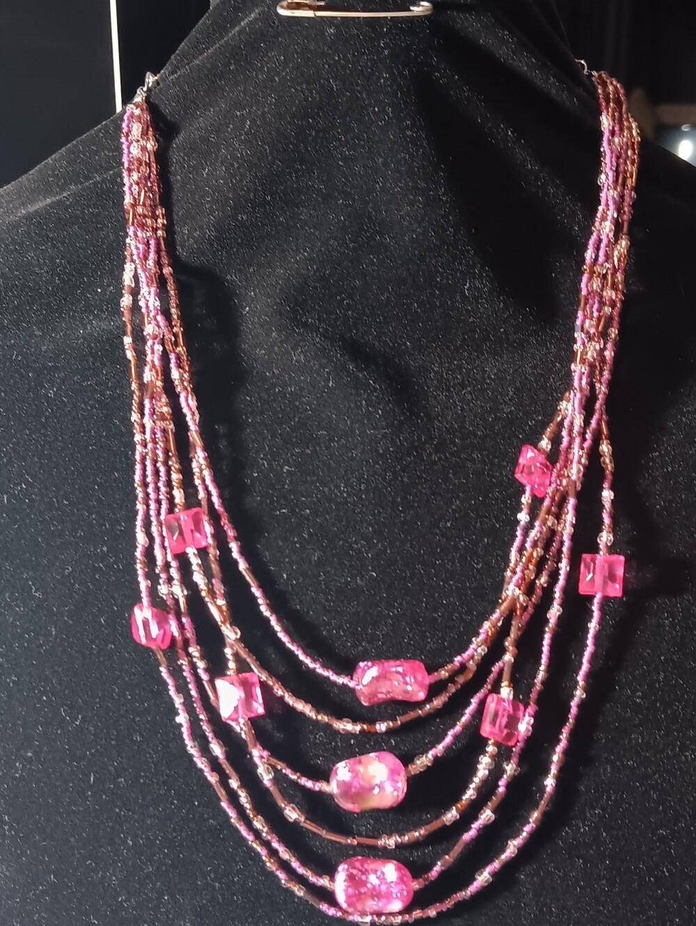 Multi-Strand Pink Beaded Statement Necklace - Brand